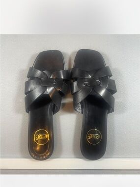 Women's Black Braided Slide Sandals by EXE - 7